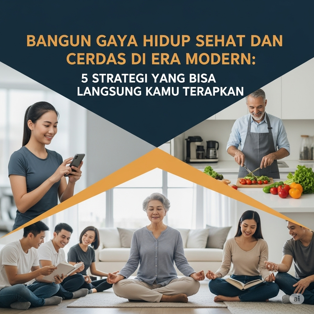 Poster modern dan inspiratif yang menampilkan kolase foto-foto orang yang menjalani gaya hidup sehat dan cerdas