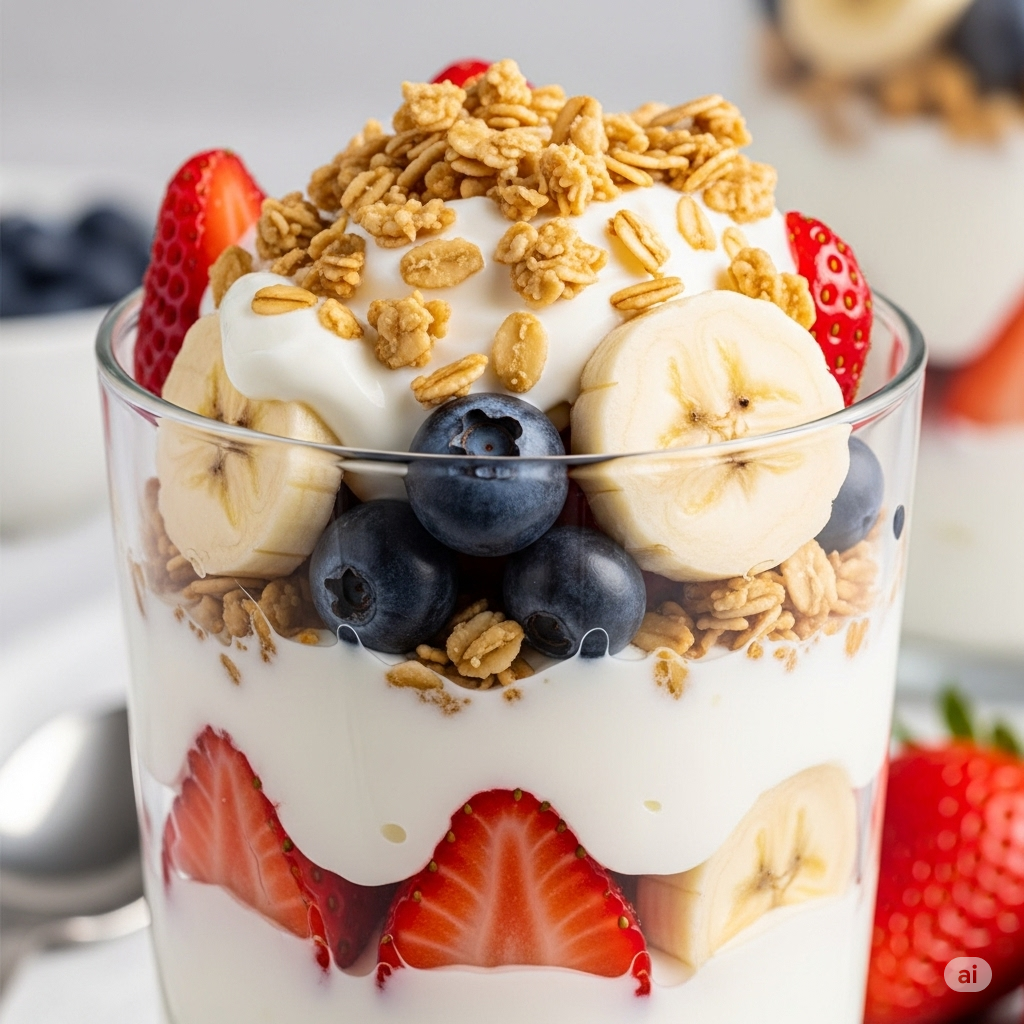 Yogurt Parfait dengan Granola dan Buah